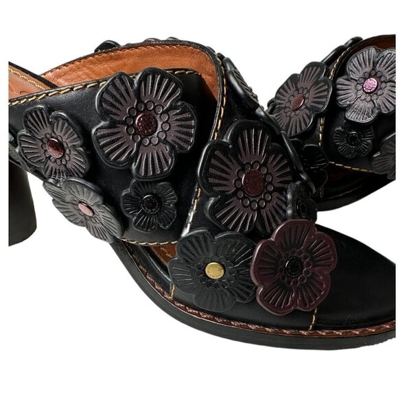 Coach Brown Leather Tea Rose Mule Sandals - EUC - Picture 1 of 8